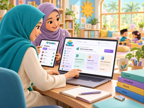 Ilustrasi pengetua dan guru menggunakan Tadikka